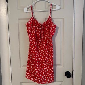 Red flower print dress